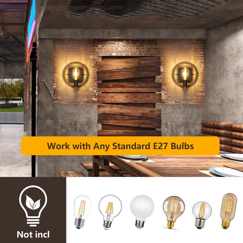 Elina Retro Hanfseil Wandleuchte 26 cm E27 Schwarz | Shiraki