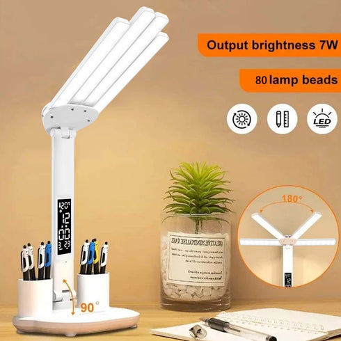 Astrid LED Schreibtischlampe Doppelkopf dimmbar USB | Shiraki