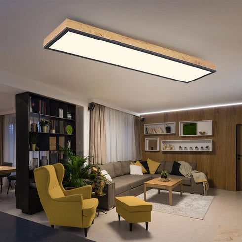 Maud LED Deckenleuchte Holzoptik 80 cm rechteckig weiß opal | Shiraki