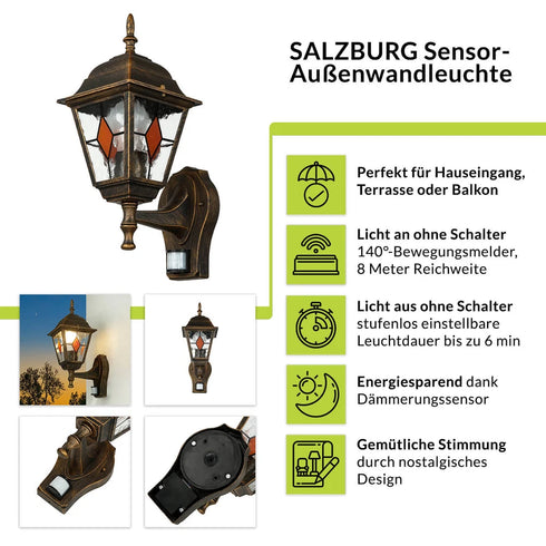 Silja Außenwandleuchte Sensor Antik Kupfer | Shiraki