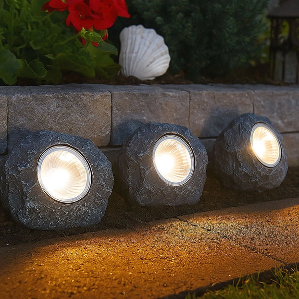 Luna 3er Set LED Solar Außenleuchten Stein | Shiraki
