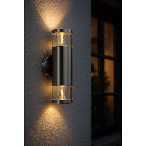VelaLum LED Außenwandleuchte 2-flammig Silber IP44 | Shiraki