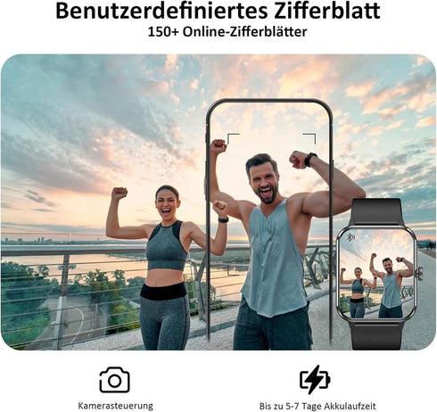 PulseLife Smartwatch für Damen und Herren mit Telefonfunktion Fitness-Tracker und Schrittzähler