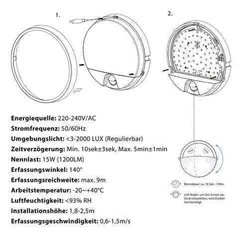 Agneta LED Außenleuchte 15W mit Bewegungsmelder Kunststoff | Shiraki