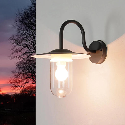 Katri Außen Wandlampe E27 IP44 Anthrazit Glas Metall | Shiraki