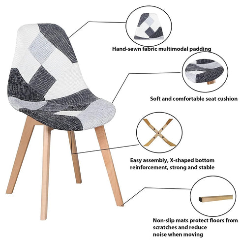 FREDRIK Esszimmerstuhl Set mit 4 Patchwork aus Holz