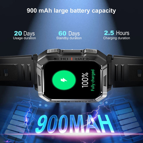 LifePulse Smartwatch Herren Militär mit Telefonfunktion Blutdruckmessung