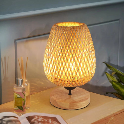 Lavinia 2-teilige Bambus-Tischlampe aus Natürlichem Holzstoff Nachtlicht | Shiraki