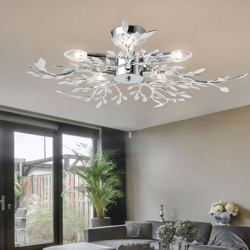 Selma LED Deckenlampe Chrom Blätter Äste | Shiraki