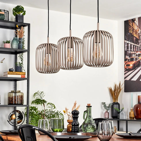 Alva LED Pendelleuchte länglich E27 Metall sandfarben | Shiraki