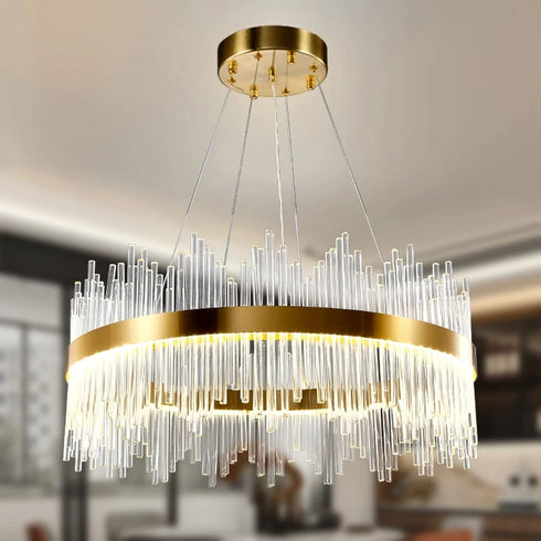 Freya LED Pendelleuchte Kristall Lampe Rund Hängeleucht
