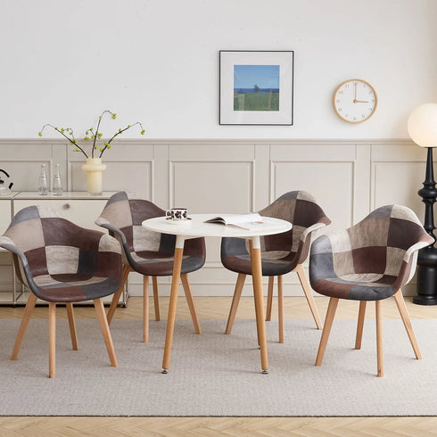 TUBIN 2er-Set Esszimmerstühle Holz Patchwork Braun