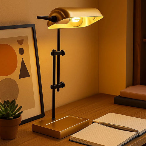 Svea LED Tischleuchte Bankerlampe E27 Höhenverstellbar | Shiraki