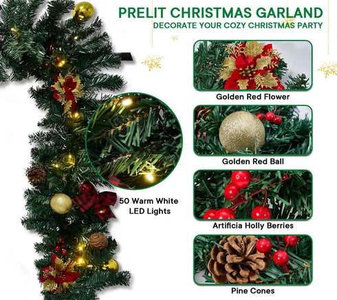 LED Weihnachtsgirlande – Feste Dekoration mit Timer und 8 Lichtmodi