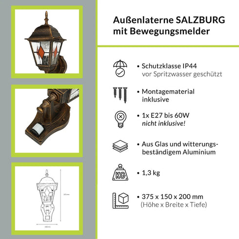 Silja Außenwandleuchte Sensor Antik Kupfer | Shiraki