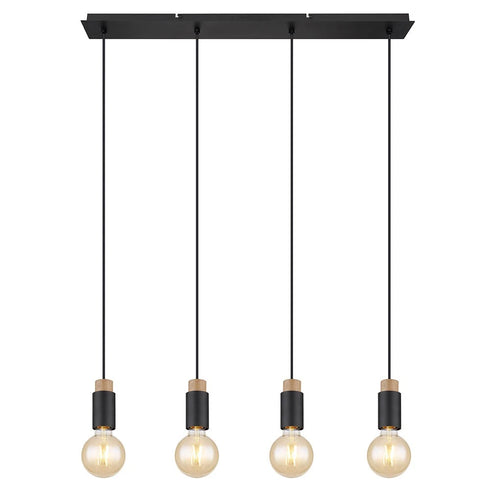 Soren Holz Metall LED Pendelleuchte 4-flammig | Shiraki