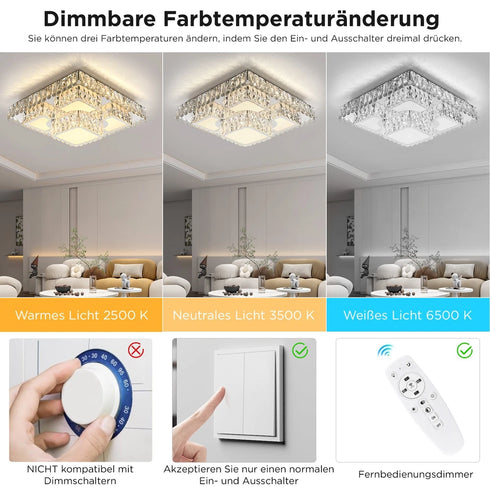 Carina LED Kristall Deckenleuchte dimmbar Silber 48 cm | Shiraki