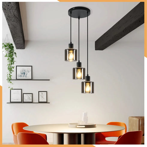 Elin LED Pendelleuchte 3-flammig Schwarz Glas Hängelampe