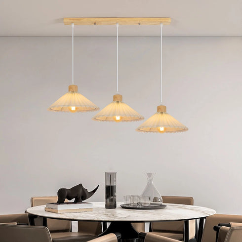 Malm E27 Pendelleuchte Holz & Stoff Esstisch Hängeleuchte
