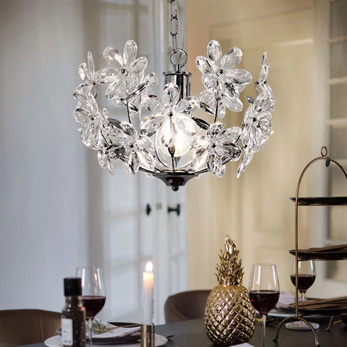 Eira Kristall-Pendelleuchte LED Blüten Acryl Chrom | Shiraki