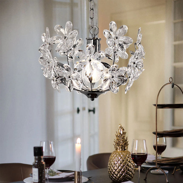 Eira Kristall-Pendelleuchte LED Blüten Acryl Chrom | Shiraki