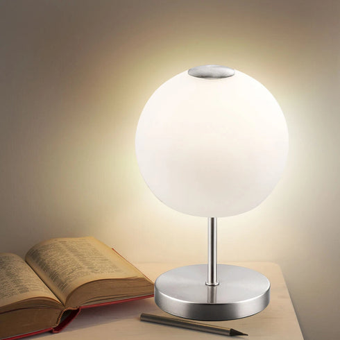 Nora LED Tischleuchte Kugel weiß Glas | Shiraki