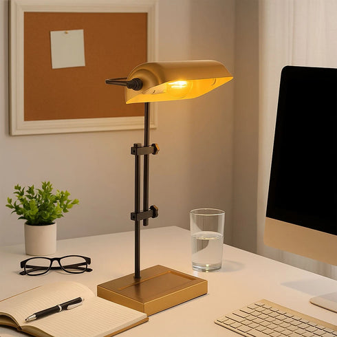 Svea LED Tischleuchte Bankerlampe E27 Höhenverstellbar | Shiraki