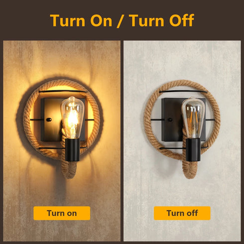 Elina Retro Hanfseil Wandleuchte 26 cm E27 Schwarz | Shiraki