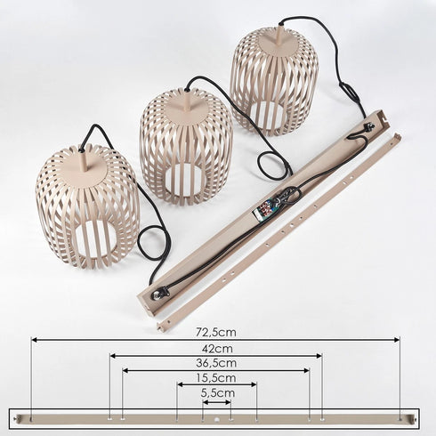 Alva LED Pendelleuchte länglich E27 Metall sandfarben | Shiraki