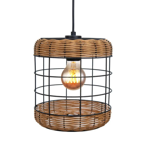 Elin Pendelleuchte 4-flammig Holz Rattan Schwarz | Shiraki