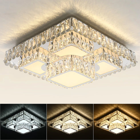 Carina LED Kristall Deckenleuchte dimmbar Silber 48 cm | Shiraki