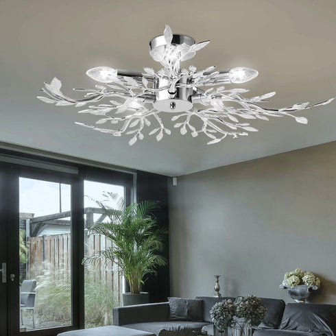 Selma LED Deckenlampe Chrom Blätter Äste | Shiraki