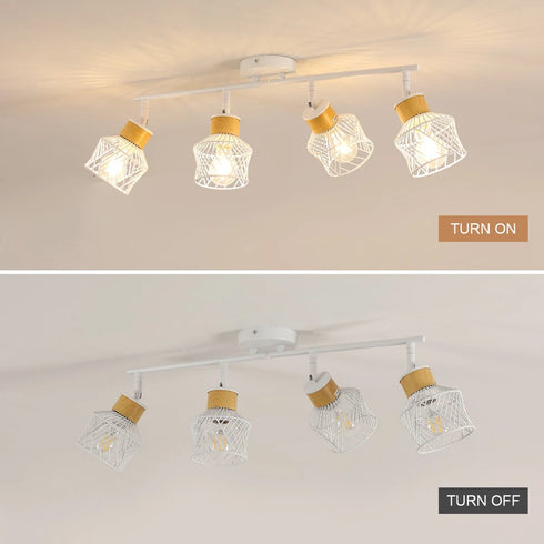 Elena Retro Deckenlampe 4-flammig Gitterdesign Weiß | Shiraki