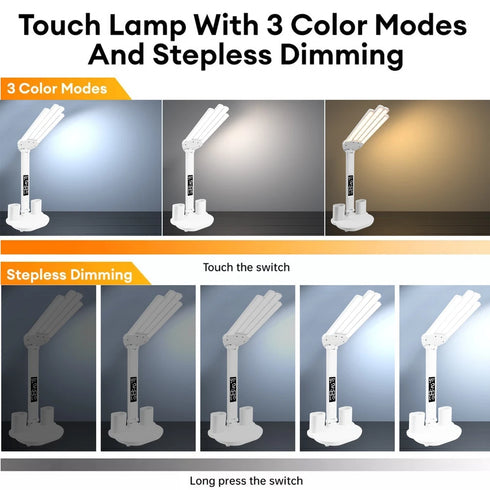 Astrid LED Schreibtischlampe Doppelkopf dimmbar USB | Shiraki