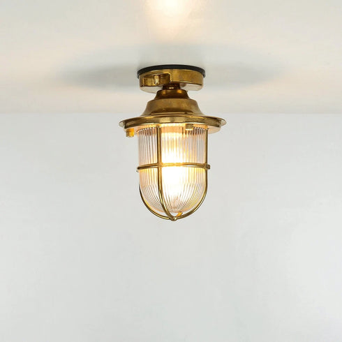Marit LED Deckenleuchte Messing Riffelglas Ø16cm IP54 | Shiraki