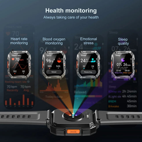 LifePulse Smartwatch Herren Militär mit Telefonfunktion Blutdruckmessung