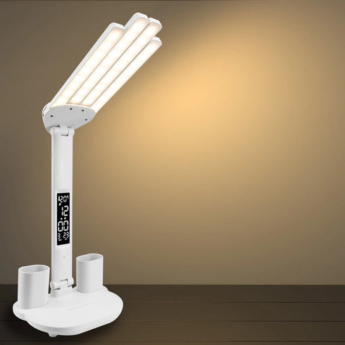 Astrid LED Schreibtischlampe Doppelkopf dimmbar USB | Shiraki