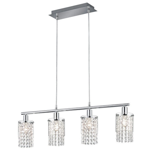 Lara LED Pendelleuchte 4-Flammen Kristall Chrom E14 Hängelampe | Shiraki