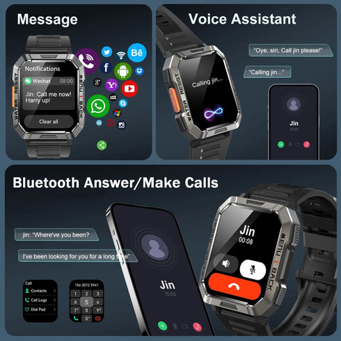 LifePulse Smartwatch Herren Militär mit Telefonfunktion Blutdruckmessung
