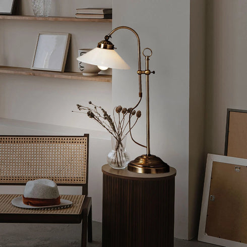 Amelia Tischlampe Antik E14 Glas Messing | Shiraki