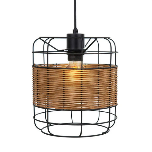 Elin Pendelleuchte 4-flammig Holz Rattan Schwarz | Shiraki