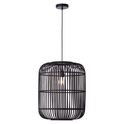 Woodrow Pendelleuchte – Bambus & Schwarz Ø45 cm