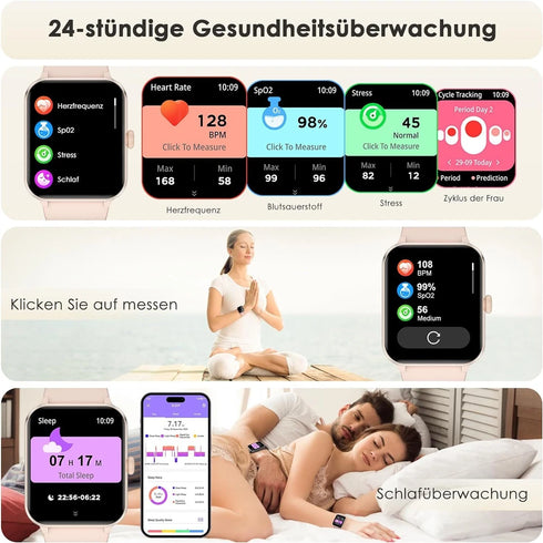ZenithX Smartwatch Damen Fitnessuhr Herzfrequenz Schrittzähler