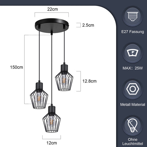 Tor LED Pendelleuchte Metall 3-flammig