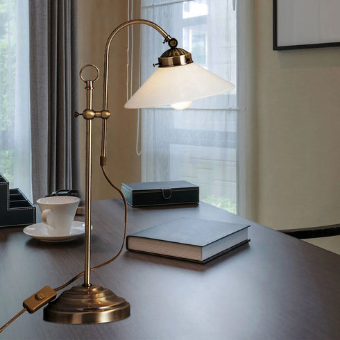 Amelia Tischlampe Antik E14 Glas Messing | Shiraki