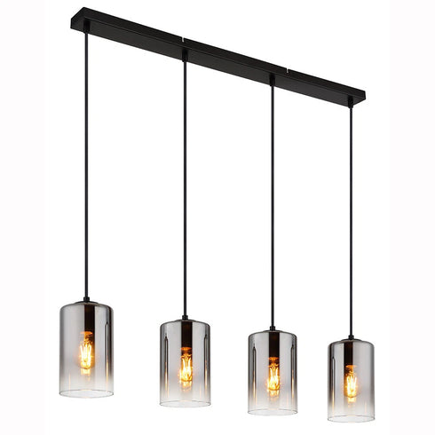 Ingrid LED Pendelleuchte Rauchglas Schwarz 4-flammig