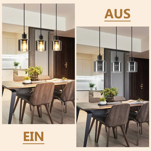 Elin LED Pendelleuchte 3-flammig Schwarz Glas Hängelampe