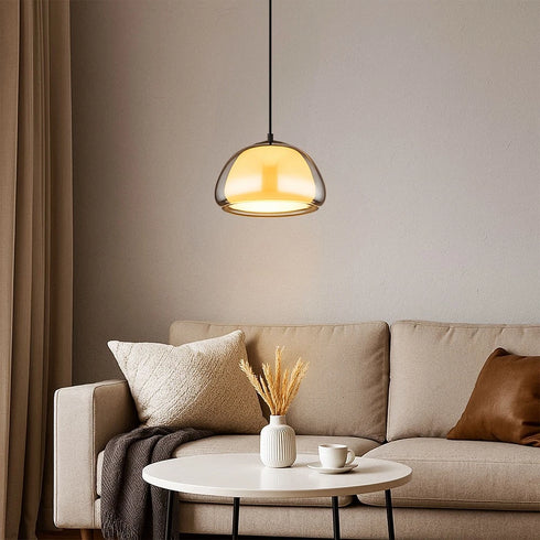 Charlotte Pendelleuchte rund Rauchglas opal schwarz E14 | Shiraki