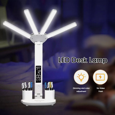 Astrid LED Schreibtischlampe Doppelkopf dimmbar USB | Shiraki