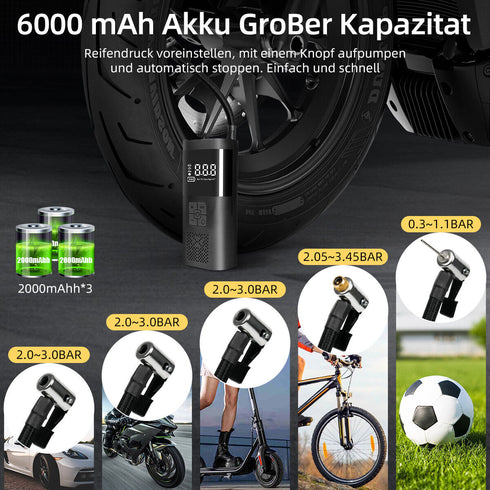 Elektrische Luftpumpe Akku Kabellos Auto Reifen Druckluft Luftkompressor digital
Die digitale elektrische Luftpumpe mit Akku bietet eine starke Druckleistung für Autoreifen, Fahrräder und mehr. Kabellos und tragbar mit integrierter LED-Beleuchtung, voreinstellbarem Druck und intuitiver Bedienung – der perfekte Luftkompressor für unterwegs!